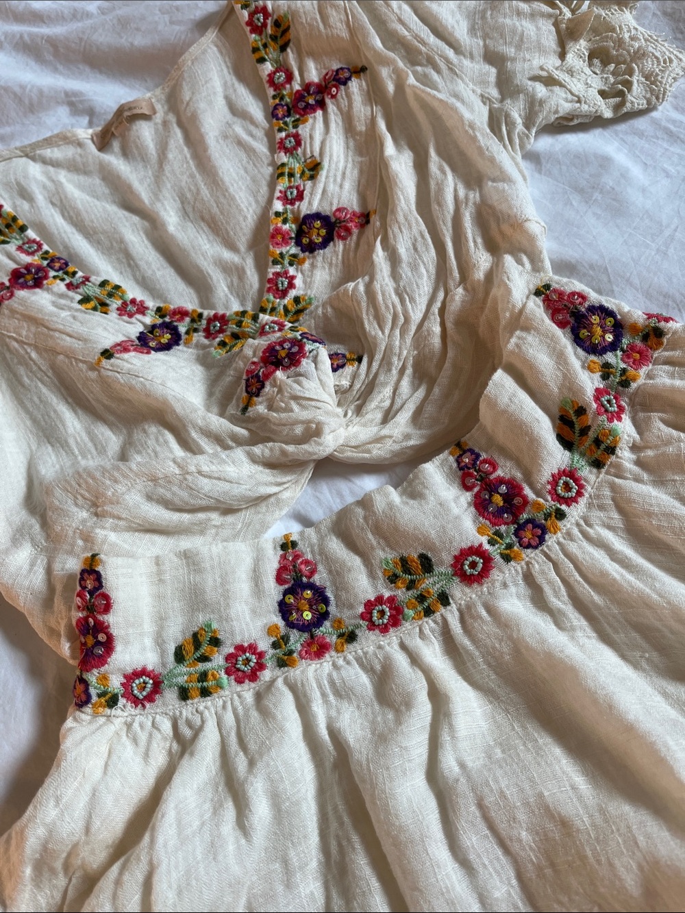 Chloe Laetitia Paris Maison De Luxe cotton floral embroidered beaded skirt set
